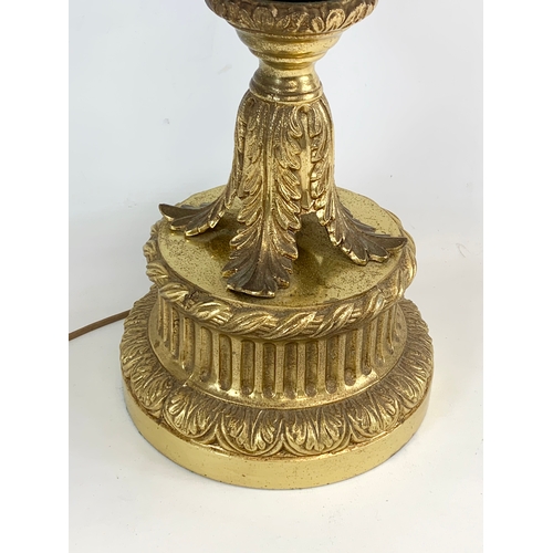 228 - A large vintage Neo Classical Empire Style ornate brass table lamp. 93cm.