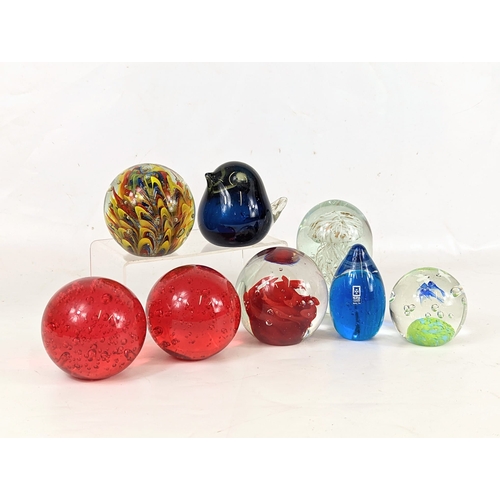 525 - A collection of large Art Glass paper weights, including Murano, Mdina, etc. Largest measures 9x9.5c... 