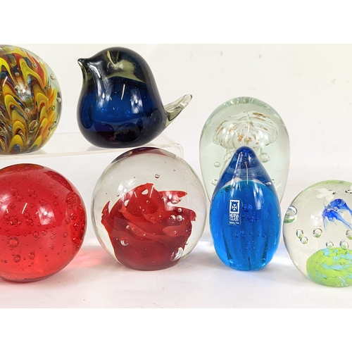 525 - A collection of large Art Glass paper weights, including Murano, Mdina, etc. Largest measures 9x9.5c... 