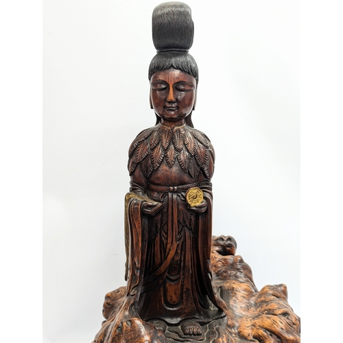 241 - A large vintage carved boxwood figure of Guanyin. 79.5cm