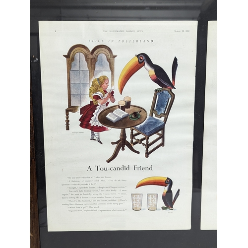 269 - 2 framed 1949 Guinness Advertising prints of Alice in Posterland, March 12th 