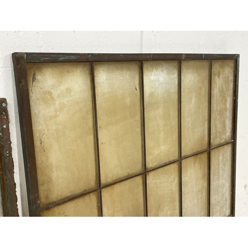 303 - 3 Edwardian heavy copper framed panels. The pair measure 42.5 x 96cm