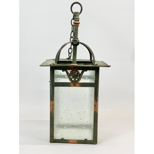 43 - An Edwardian copper ceiling lantern. 20 x 20 x 40cm