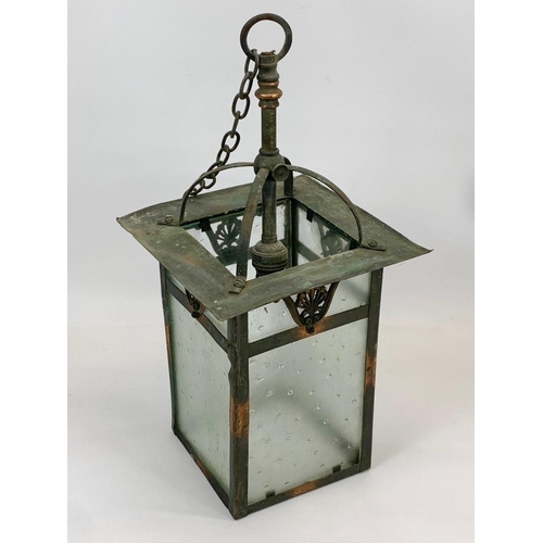 43 - An Edwardian copper ceiling lantern. 20 x 20 x 40cm