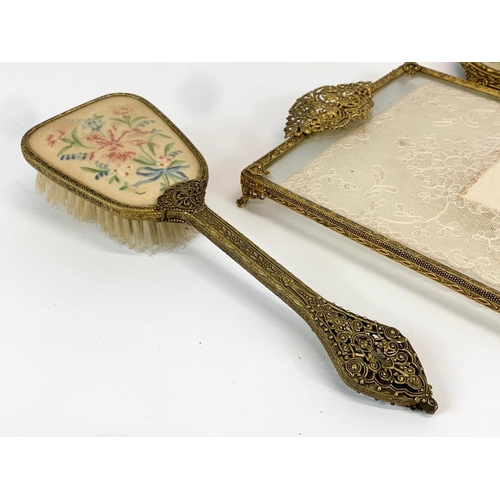 439 - A 6 piece vintage ornate brass vanity set. Tray measures 35.5cm