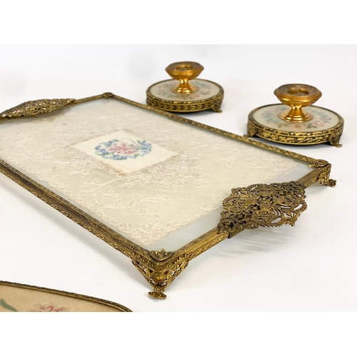 439 - A 6 piece vintage ornate brass vanity set. Tray measures 35.5cm