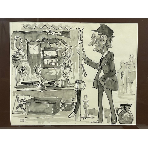 354 - A Wilk carton pen and ink drawing. 76 x 56cm including frame