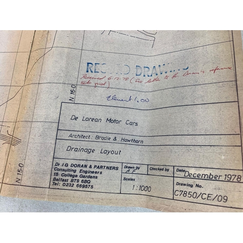 366 - 2 De Lorean Motor Cars LTD factory map layouts. The Fabrication & Storage building and the Drainage ... 