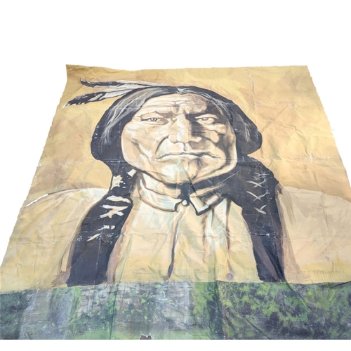 370 - A very large oil painting of a Native American. 315 x 345cm.