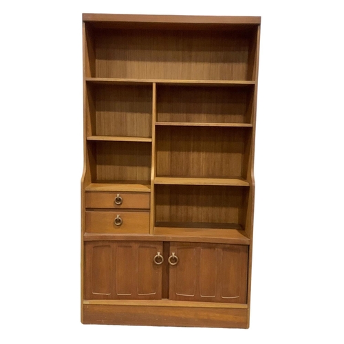 1095 - A tall Mid Century teak shelving open bookcase.