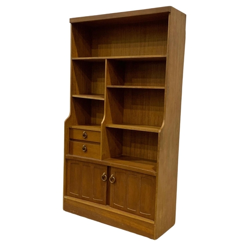 1095 - A tall Mid Century teak shelving open bookcase.