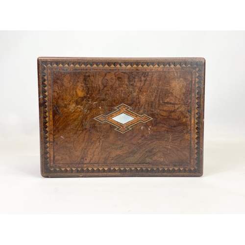 1 - A Victorian walnut inlaid jewellery box, with mother of pearl.