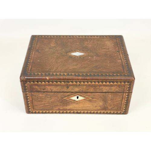 1 - A Victorian walnut inlaid jewellery box, with mother of pearl.