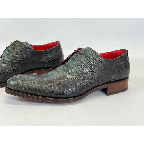 6 - A pair of Jeffery West Mystify Lizard Blue and Brown leather dress shoes, in box. Flashman’s Spirit.... 