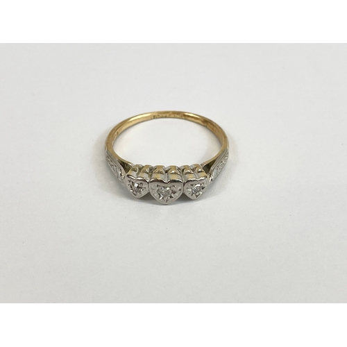 525 - A ladies 9ct gold and diamond ring. Size L. 2.3 grams.