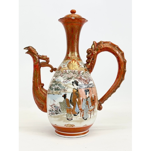 442 - 2 large pieces of late 19th century Meiji Japanese Kutani porcelain. Teapot measures 25 x 30cm. Vase... 