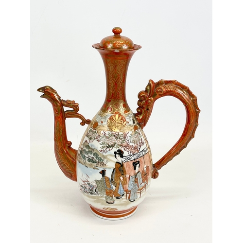 442 - 2 large pieces of late 19th century Meiji Japanese Kutani porcelain. Teapot measures 25 x 30cm. Vase... 