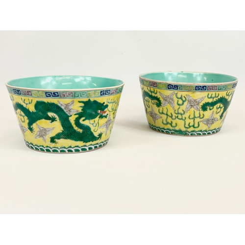 456 - A pair of early 20th century Chinese hand painted pottery bowls. 18 x 9.5cm