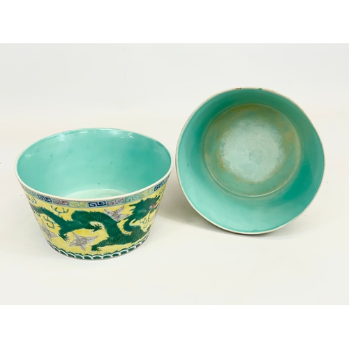 456 - A pair of early 20th century Chinese hand painted pottery bowls. 18 x 9.5cm