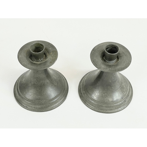 469 - A pair of vintage Gero Arts & Crafts style Dutch pewter candleholders. 10 x 10.5cm