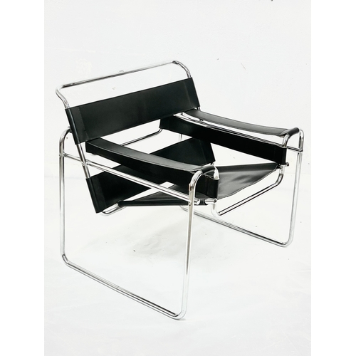 836 - A Wassily style leather and chrome armchair.