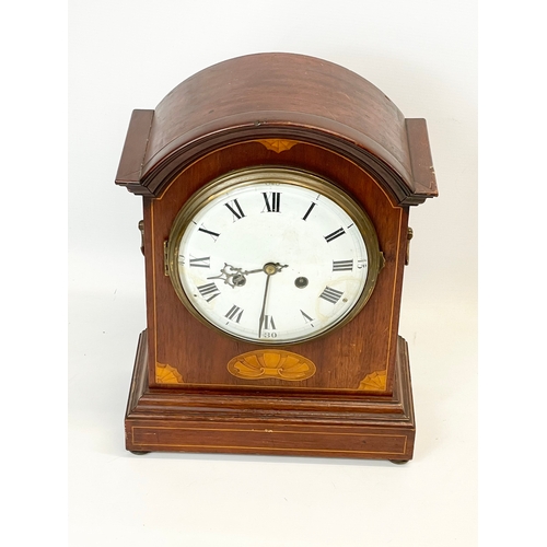 47 - A large Edwardian inlaid mahogany mantle clock. 28.5 x 14.5 x 38cm