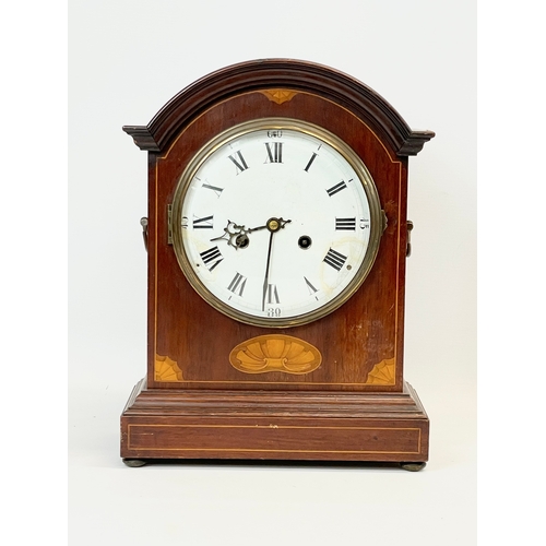 47 - A large Edwardian inlaid mahogany mantle clock. 28.5 x 14.5 x 38cm