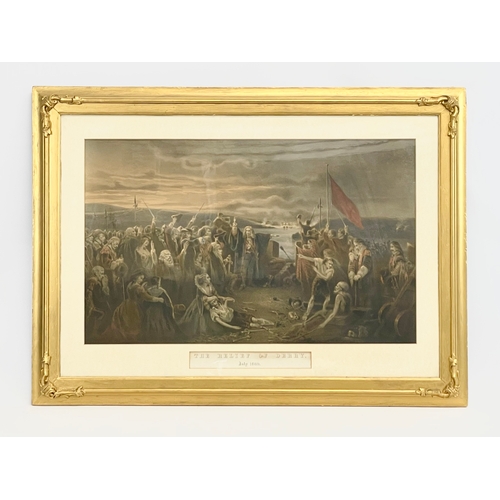 50 - A 19th century print of “The Relief of Derry” July 1689. In an Edwardian gilt frame. 97 x 71cm