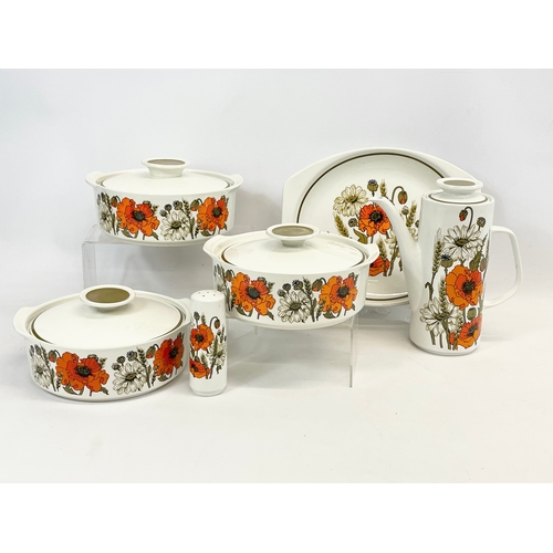 480 - A 64 piece J & G Meakin Studio Mid Century dinner set. Including 3 tureens, a cake plate, coffee pot... 