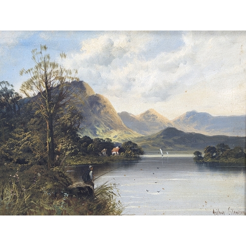 83 - A large late 19th century / early 20th century oil painting by Arthur Stanford, in a gilt frame. 77.... 