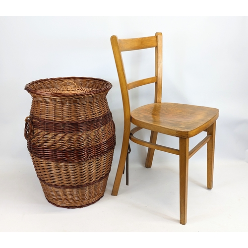 87 - A large wicker 2 handled basket with lid. 41.5x60cm