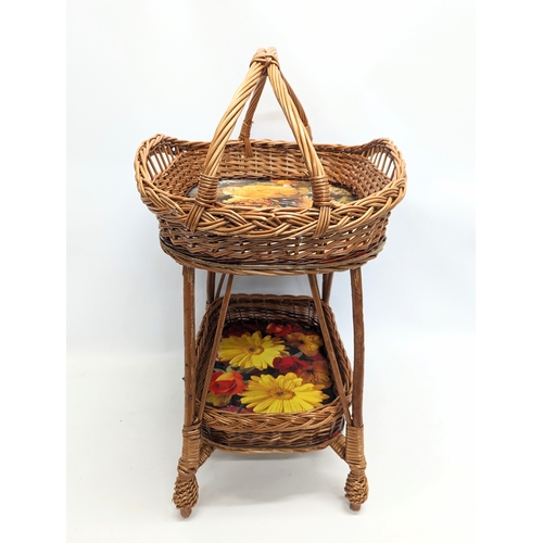 98 - A wicker 2 tiered basket. 55x39x66cm