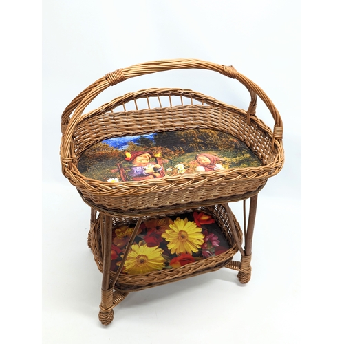 99 - A wicker 2 tiered basket. 53x40x68cm