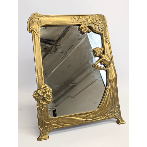 485 - An brass Art Nouveau style dressing mirror. 26x34cm