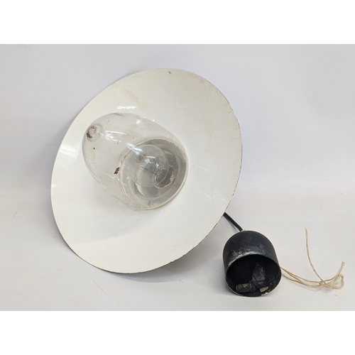 116 - A vintage industrial enamel ceiling light. 52cm