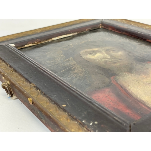 17 - A 17th century Flemish oil painting of Jesus on copper panel, in a gilt frame. 26 x 31cm including f... 