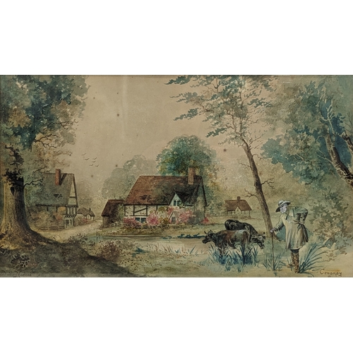 123 - A late 19th/ 20th century Dudley Hughes watercolour painting, Cowdrey, Sussex, in a gilt frame. 61x4... 