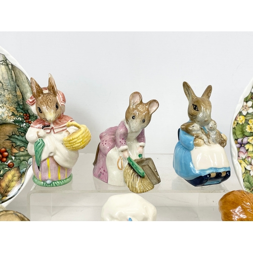 674 - A quantity of Royal Albert pottery. 7 Beatrix Potter figures, 1 The Brambly Hedge and 2 Countryside ... 