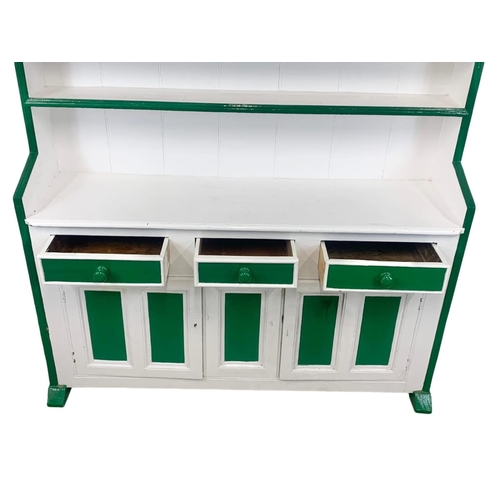 948 - A large Victorian painted pine Farm House kitchen plate dresser, with 3 drawers and 2 door cupboard.... 