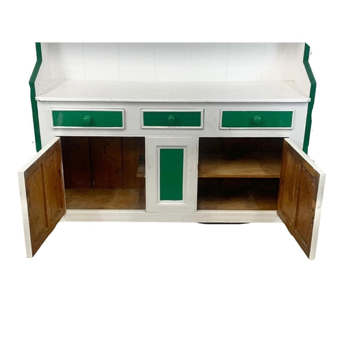 948 - A large Victorian painted pine Farm House kitchen plate dresser, with 3 drawers and 2 door cupboard.... 