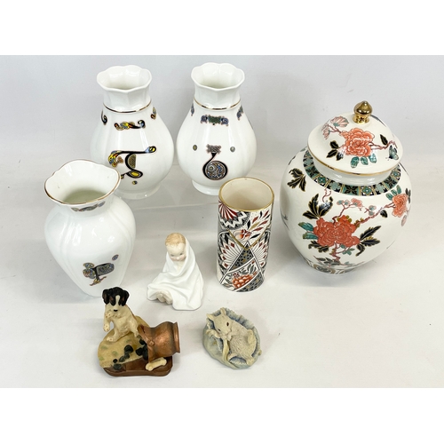 678 - A quantity of pottery. Royal Doulton “Thos Little Pig” Masons “Appliqué” vase, Old Foley jar and lid... 