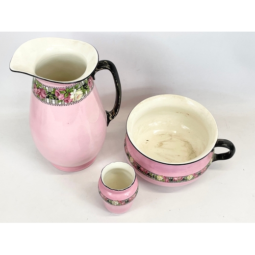 683 - A 3 piece Victorian wash set. Large jug 32.5cm