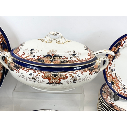 688 - A 63 piece late Victorian Booths Silicon China “Lucania” pattern dinner set. Circa 1895. Large turke... 