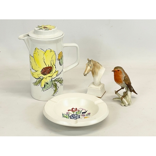 700 - 4 pieces of pottery. A Poole pottery ashtray 19cm, a Goebel bird 12cm, a Royal Worcester “Pyroeis” h... 