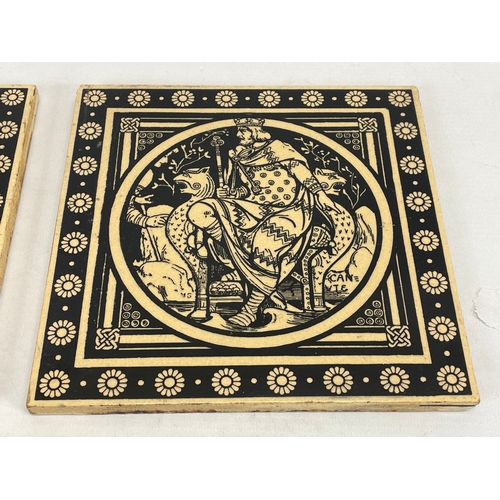 187 - A set of 3 large Victorian Mintons tiles. 20 x 20cm