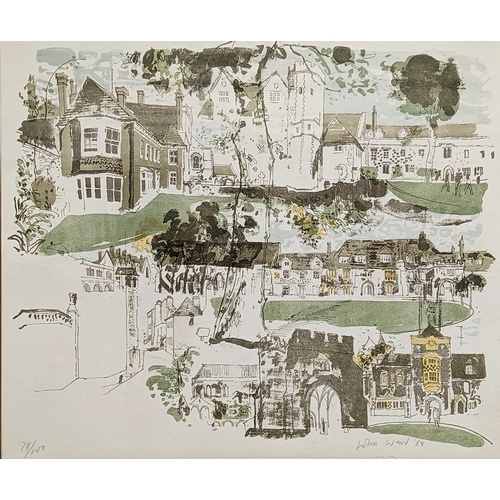 189 - An large original etching by John Ward R. A., circa 1963. The King’s School, Canterbury (Vignettes i... 