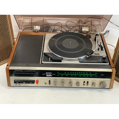 214 - A vintage teak Sony Stereo Music System. HP-239 A. Serial 68769. Mid Century. Made in Tokyo, Japan. ... 