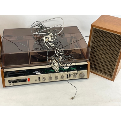 214 - A vintage teak Sony Stereo Music System. HP-239 A. Serial 68769. Mid Century. Made in Tokyo, Japan. ... 