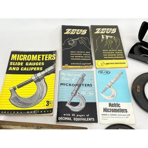 244 - A collection of vintage Micrometers Slide Gauges and Calipers by Moore & Wright.