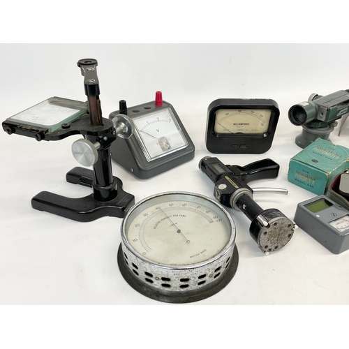 247 - A quantity of scientific laboratory equipment. Watts Theodolite, BS Halematic, Universal microscope ... 